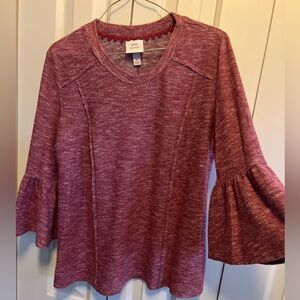 Brushed fabric Burgundy Bell Sleeve Top